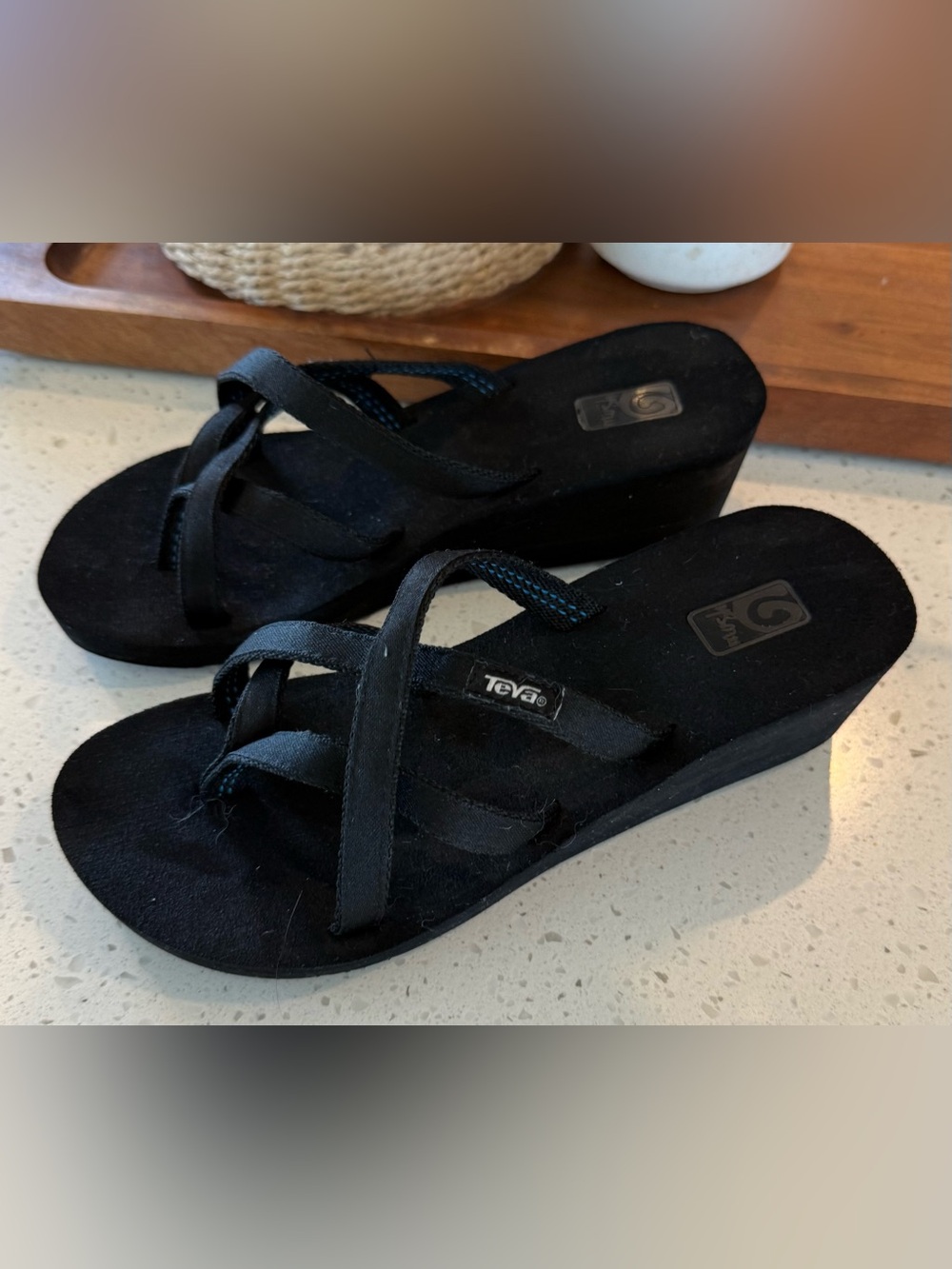 Teva Flip Flop Women's Mush Mandalyn Wedges Ola 2 Agave size 6 Strappy Black